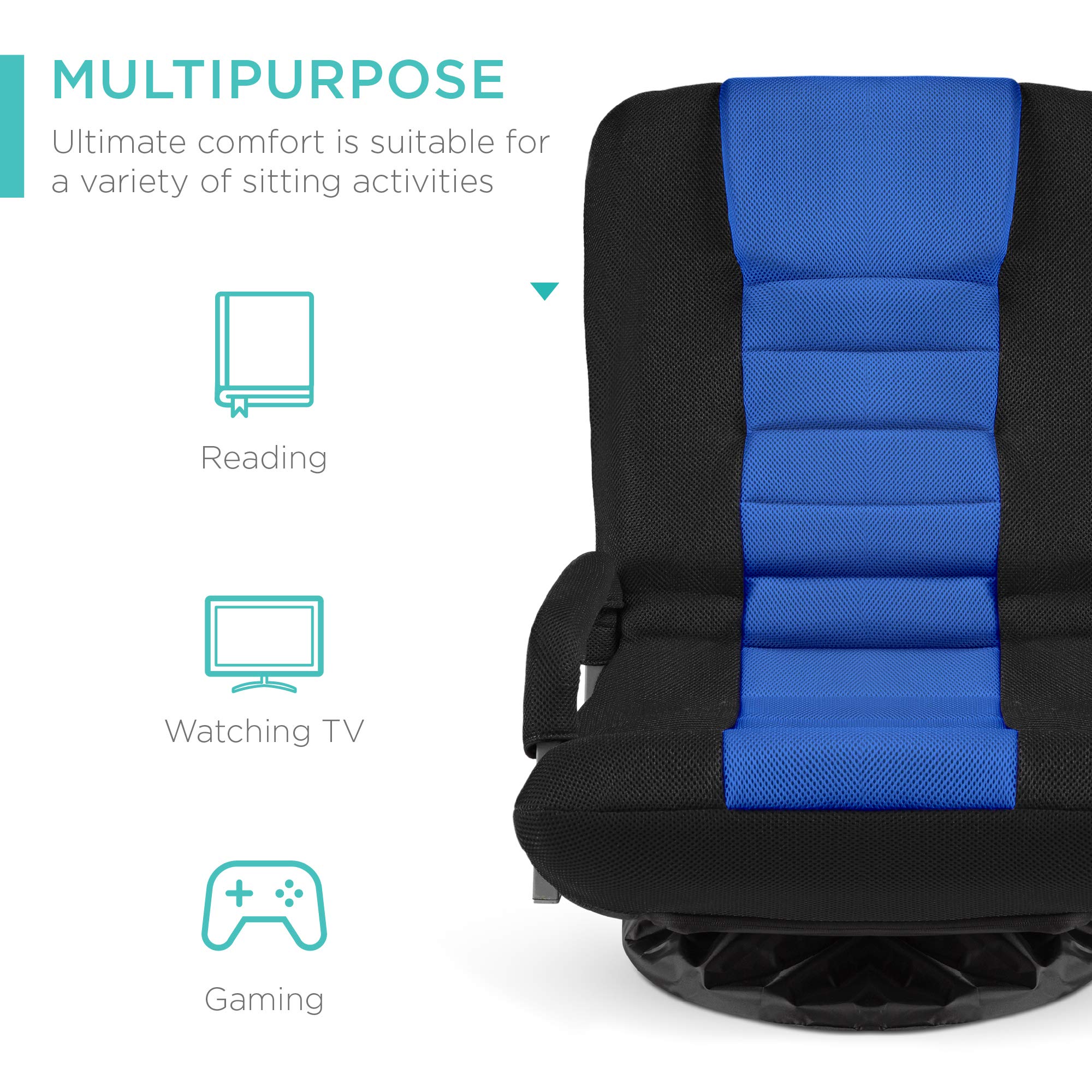 Best Choice Products Swivel Gaming Chair, Adjustable Backrest, Lumbar Support, 22.5"D x 22"W x 30"H, Black/Blue, Model SKY5878