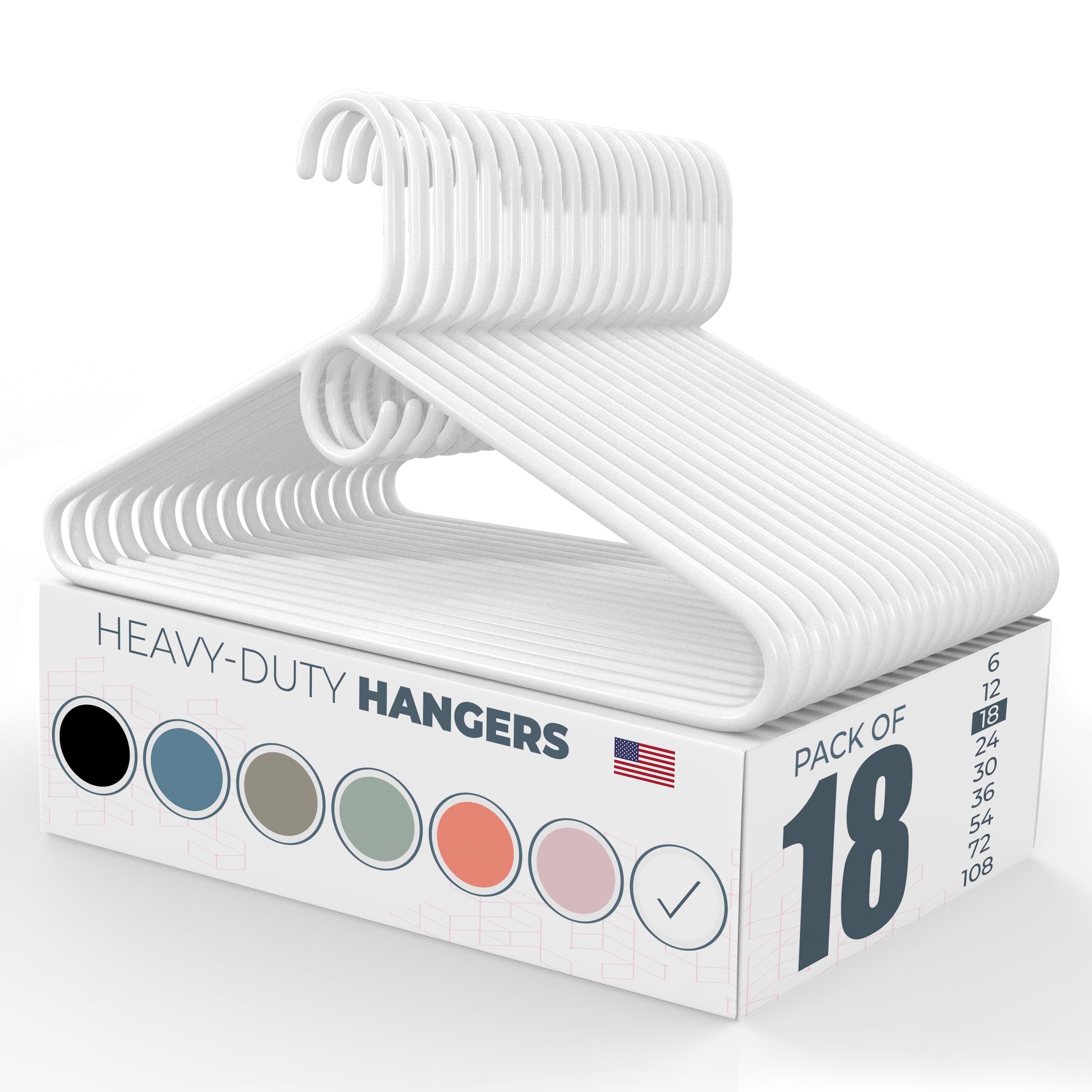 Neaties Heavy Duty Plastic Hangers Bulk Made in USA (6 to 108 Pack Available or Hangers 18 Pack) Strong clothes Hangers Bulk  co