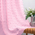 Koufall Pink Curtains 45 Inch Length For Girls Room Bedroom Window,Rod Pocket Back Tab Pom Pom Textured Boho Lace Sheer Curtains For Kitchen Bathroom Windows