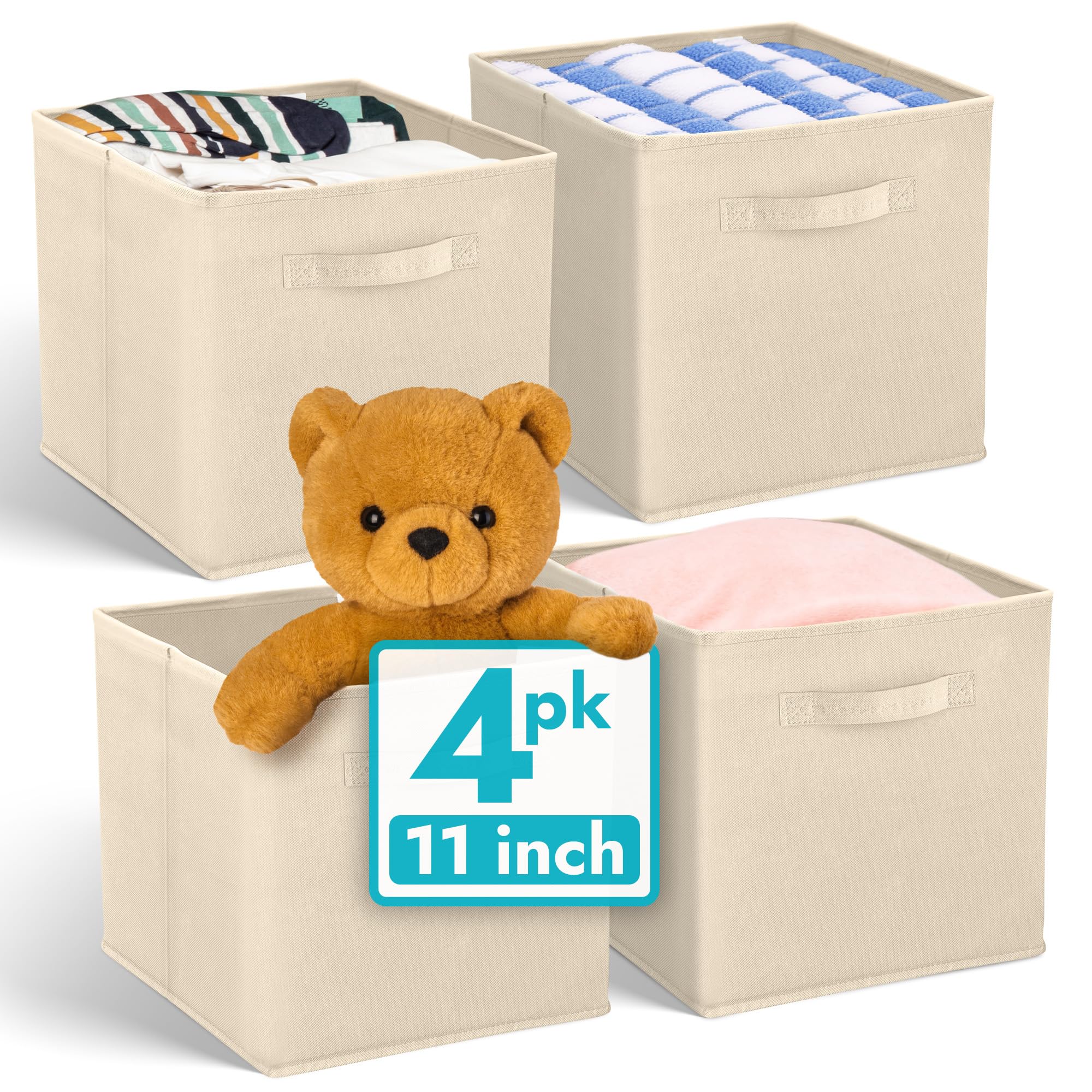 Reli. 11 Inch Cube Storage Bins (4 Pack) | Cube Organizer Bins | 11x11 Fabric Storage Boxes | Collapsible, Foldable Fabric Cubby