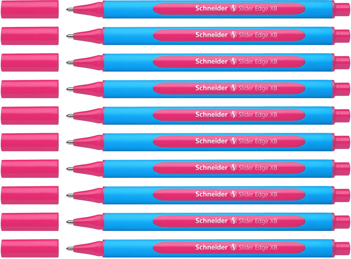 Schneider Slider Edge Xb (Extra Broad) Ballpoint Pen, 1.4 Mm, Light Blue Barrel, Pink, Box Of 10 Pens (152209)