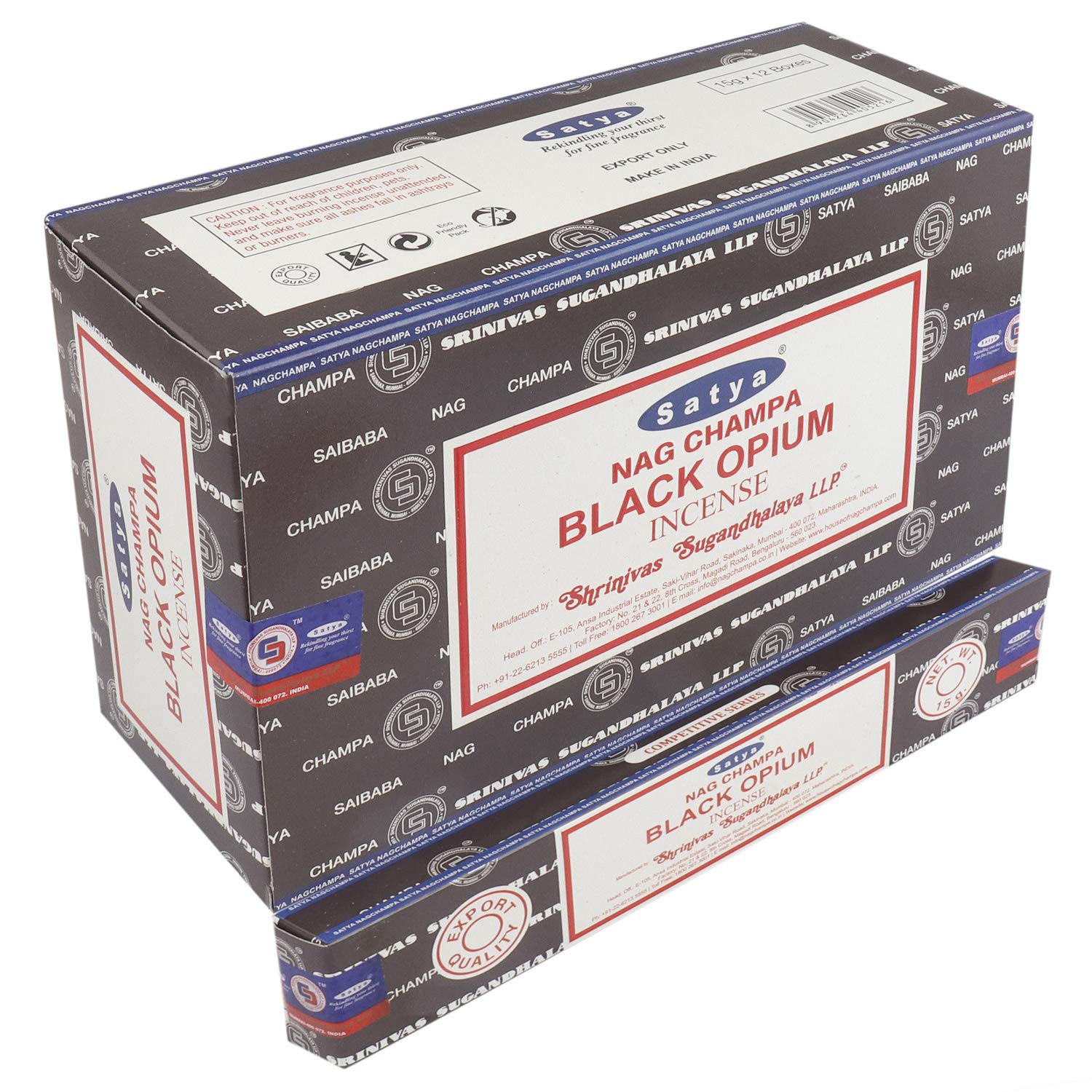 Satya 01347 Black Opium Incense Sticks, 12 Packs x 15g, One Size