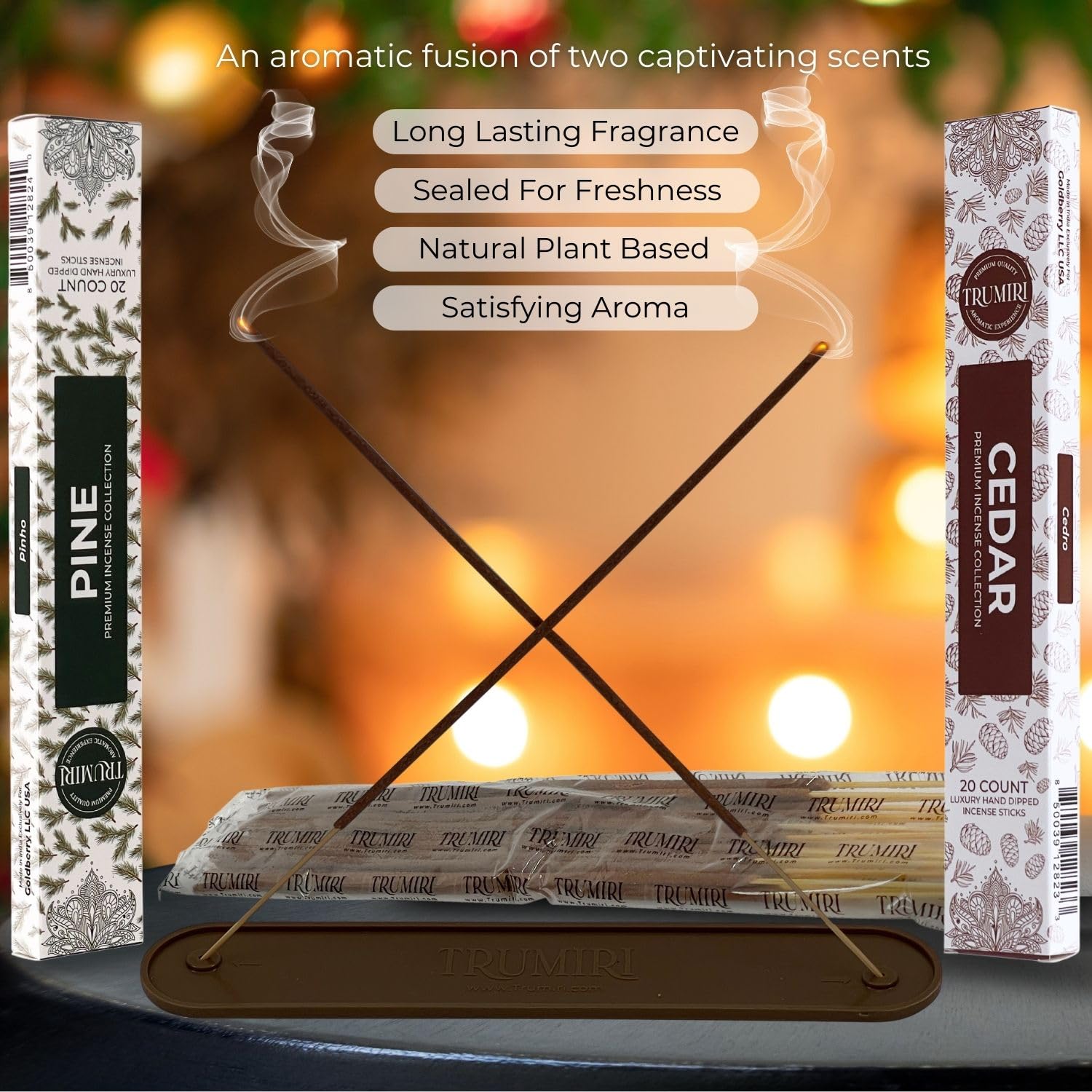 Trumiri Incense Sticks - Combo Pack Of 40 Insence-Sticks - 20 Cedar + 20 Pine - Insenses - Insents - Incents - Inscense - Incenc