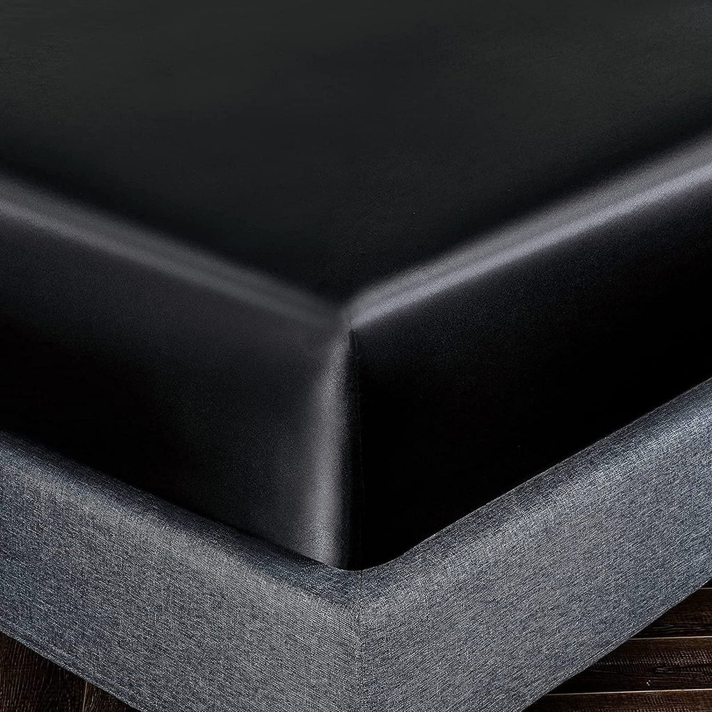 Homiest Black Satin Fitted Sheet Twin Xl Size Fitted Bed Sheet, Deep Pocket Fitted Sheet Only, Luxury & Ultra Soft Bedding Fitted Sheet Single Bottom Bed Sheets Sold Separately