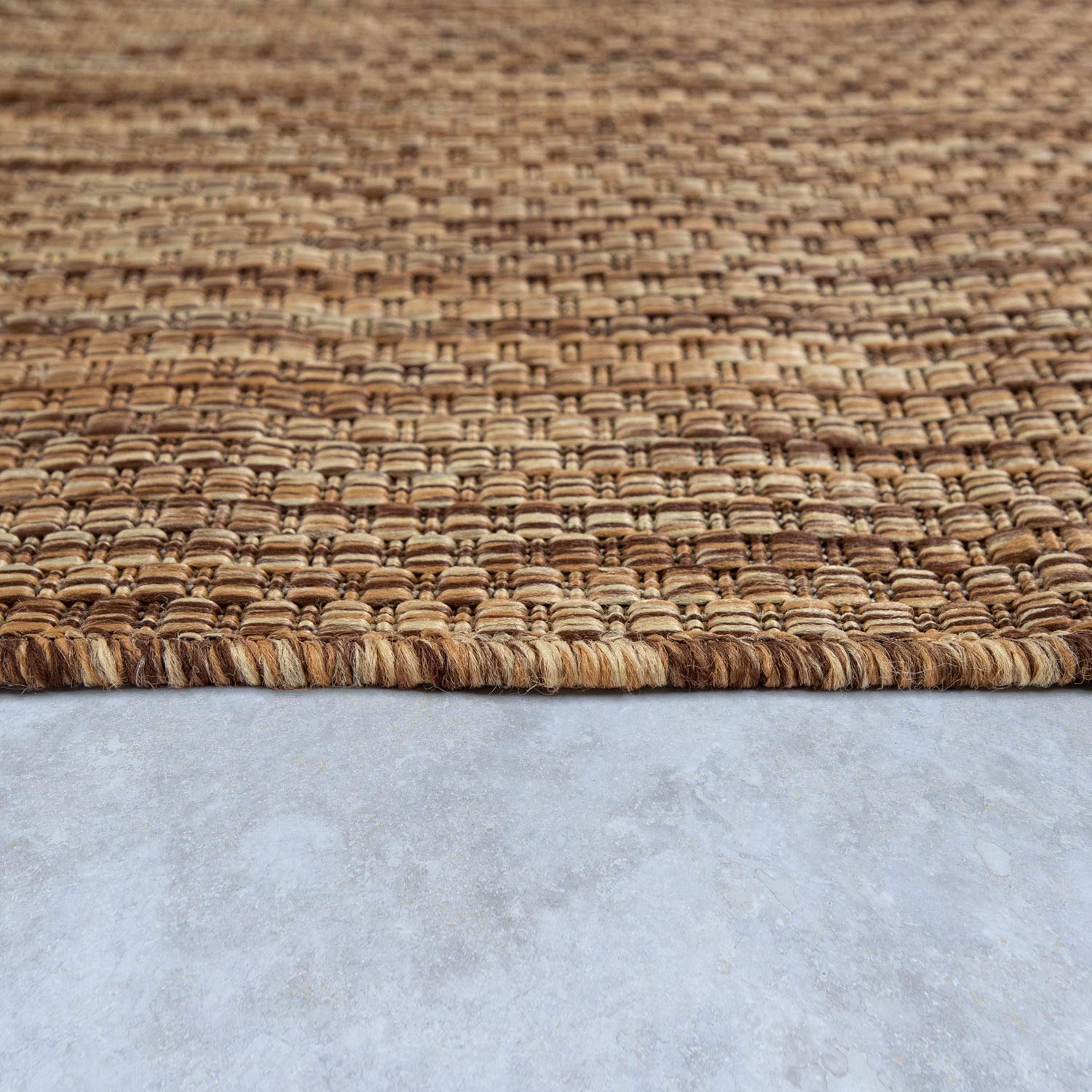 Solid Outdoor Rug For Patio Or Balcony Weatherproof In Mottled Brown Beige, Size: 2' X 3'3'
