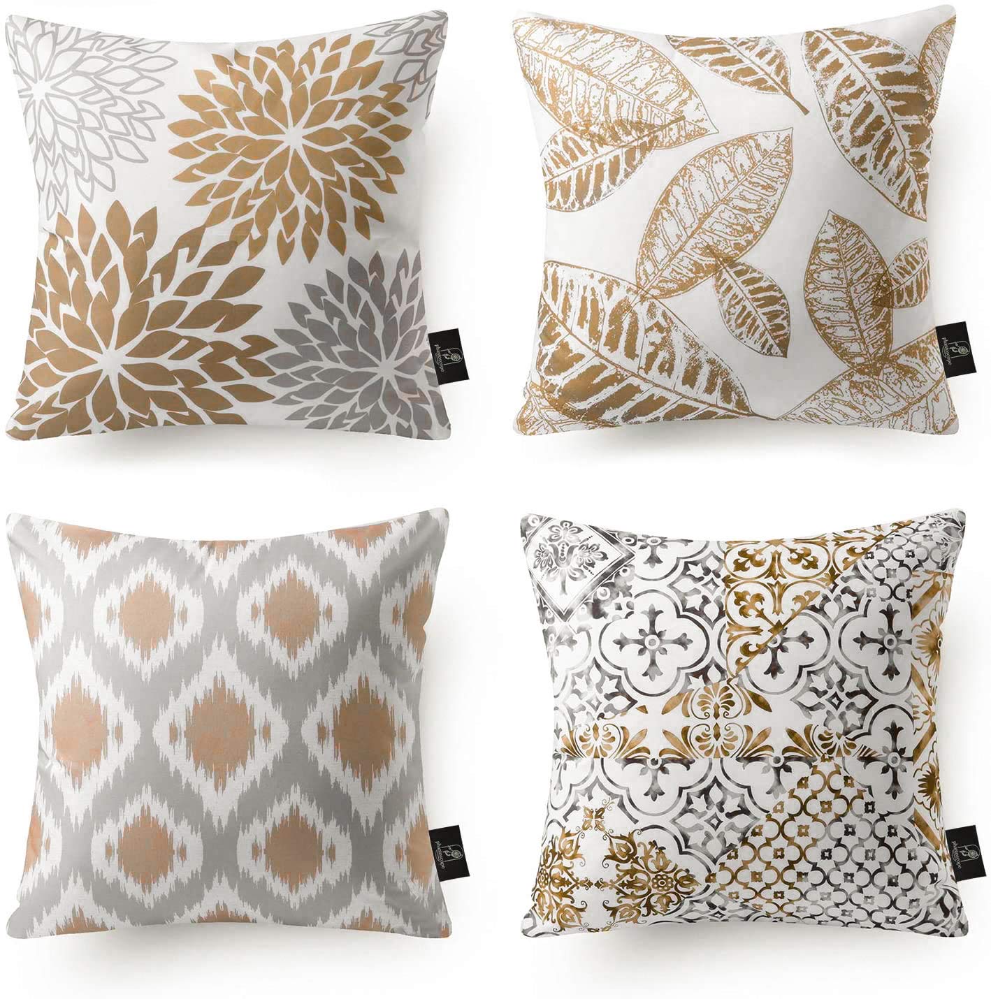 Phantoscope Set Of 4 New Living Series Leaf Geometric Throw Decorative Pillow Cover Cushion Cover, Coffee, 22 X 22 Inches, 55 X