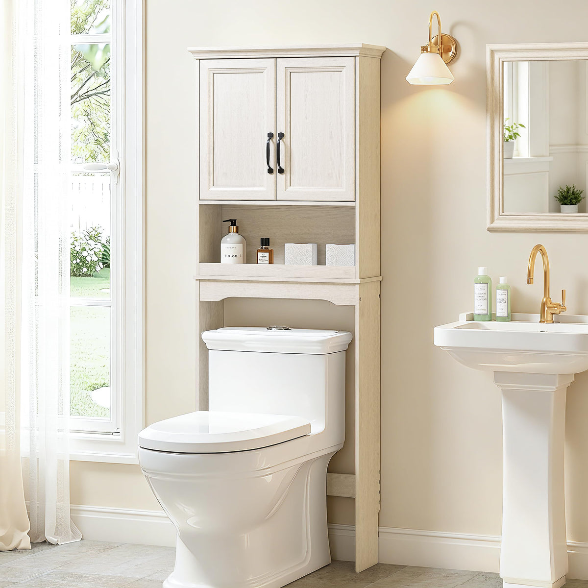 Spirich Over The Toilet Storage Cabinet with Doors and Adjustable Shelf