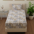 Huesland By Ahmedabad Cotton 144 Tc Bedsheet For Single Bed With 1 Pillow Cover | Beige, White & Grey