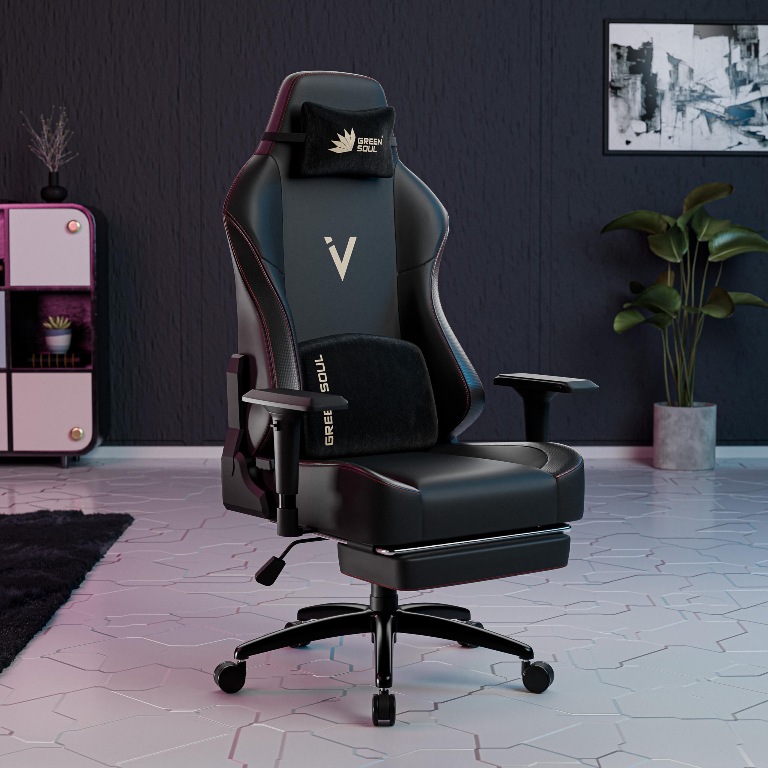Green Soul Vision Pro MultiFunctional Ergonomic Gaming Chair, Leatherette Upholstery, 4D Armrests, Integrated Footrest, Sturdy 