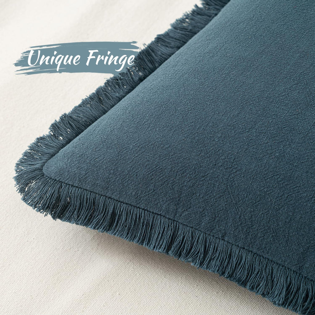 Miulee Decorative Throw Pillow Covers Neutral Linen Fringe Throw Pillows Set Of 2 Navy Blue Boho Farmhouse Cushion Covers With Tassels For Couch Sofa Bed Living Room Spring Home Decor 20X20 Inch