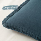 Miulee Decorative Throw Pillow Covers Neutral Linen Fringe Throw Pillows Set Of 2 Navy Blue Boho Farmhouse Cushion Covers With Tassels For Couch Sofa Bed Living Room Spring Home Decor 20X20 Inch
