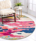 Unique Loom Estrella Collection Light Colors, Abstract, Modern, Vibrant Area Rug, 6 ft, Pink/Ivory