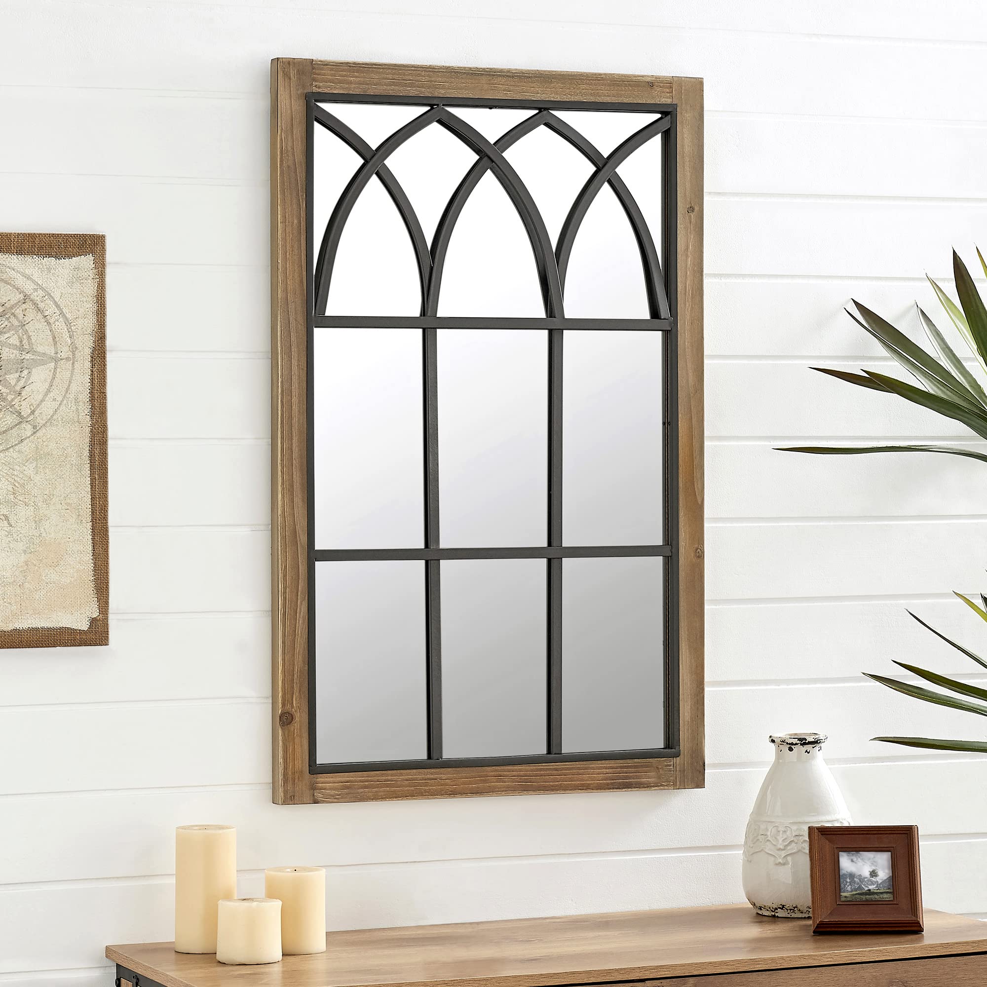 FirsTime & Co. Grandview Arched Window Wall Mount Mirror, 37.5H x 24W, Weathered Brown