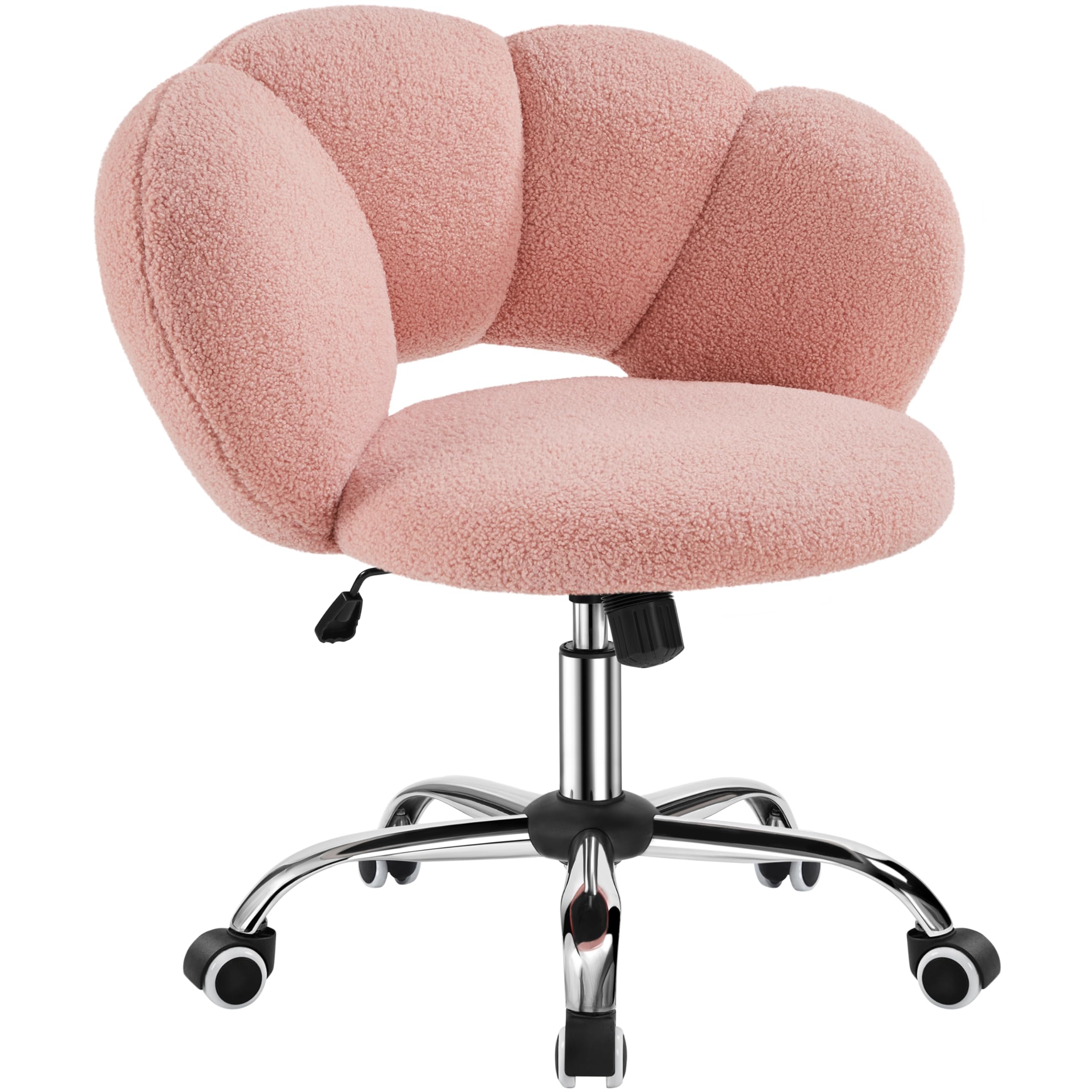 Yaheetech Boucle Upholstered Desk Chair Cloud-Shaped Vanity Chair Adjustable Home Office Chair Computer Chair with Rolling Wheel