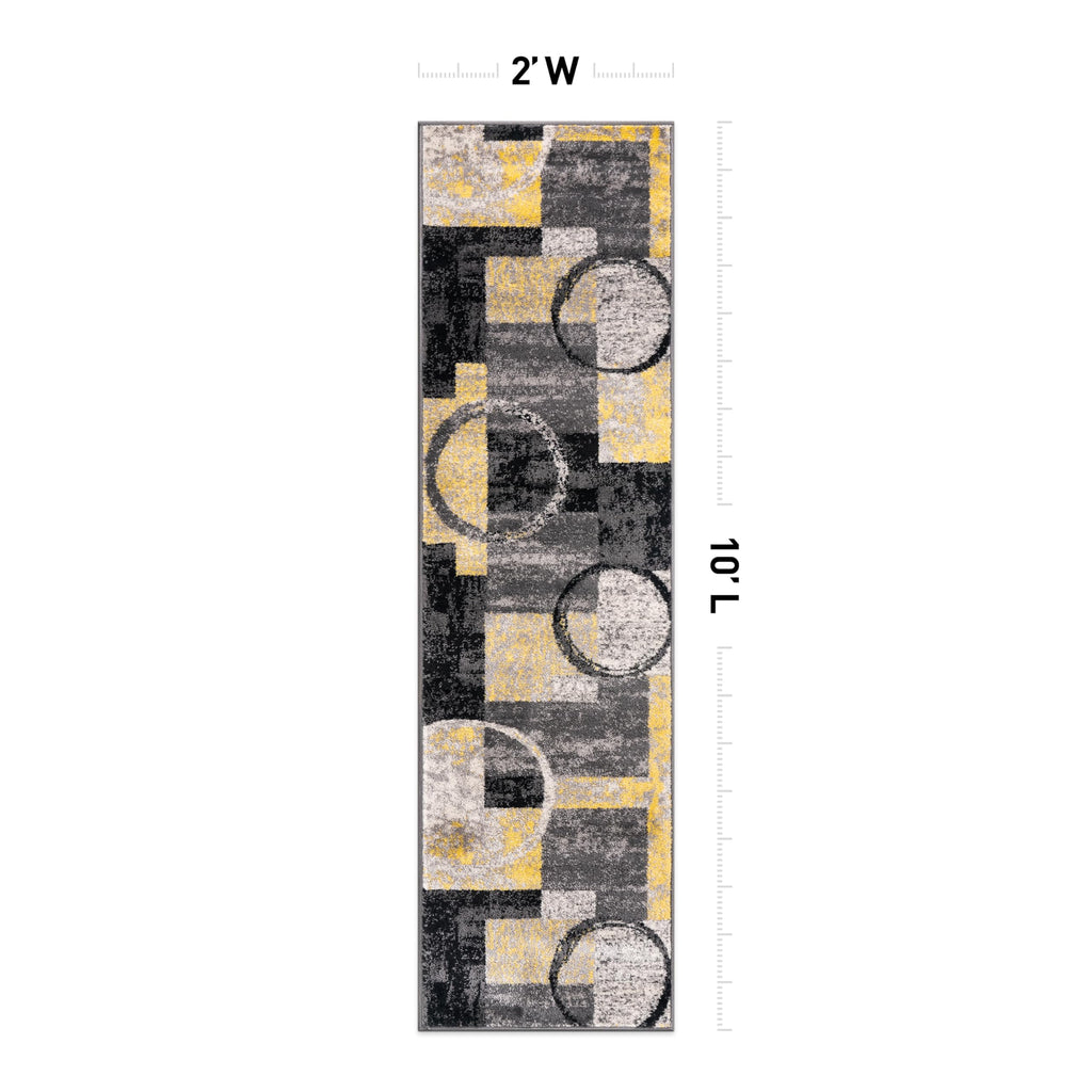 Rugshop Contemporary Abstract Circle Design Soft Runner Rug 2' X 10' Yellow