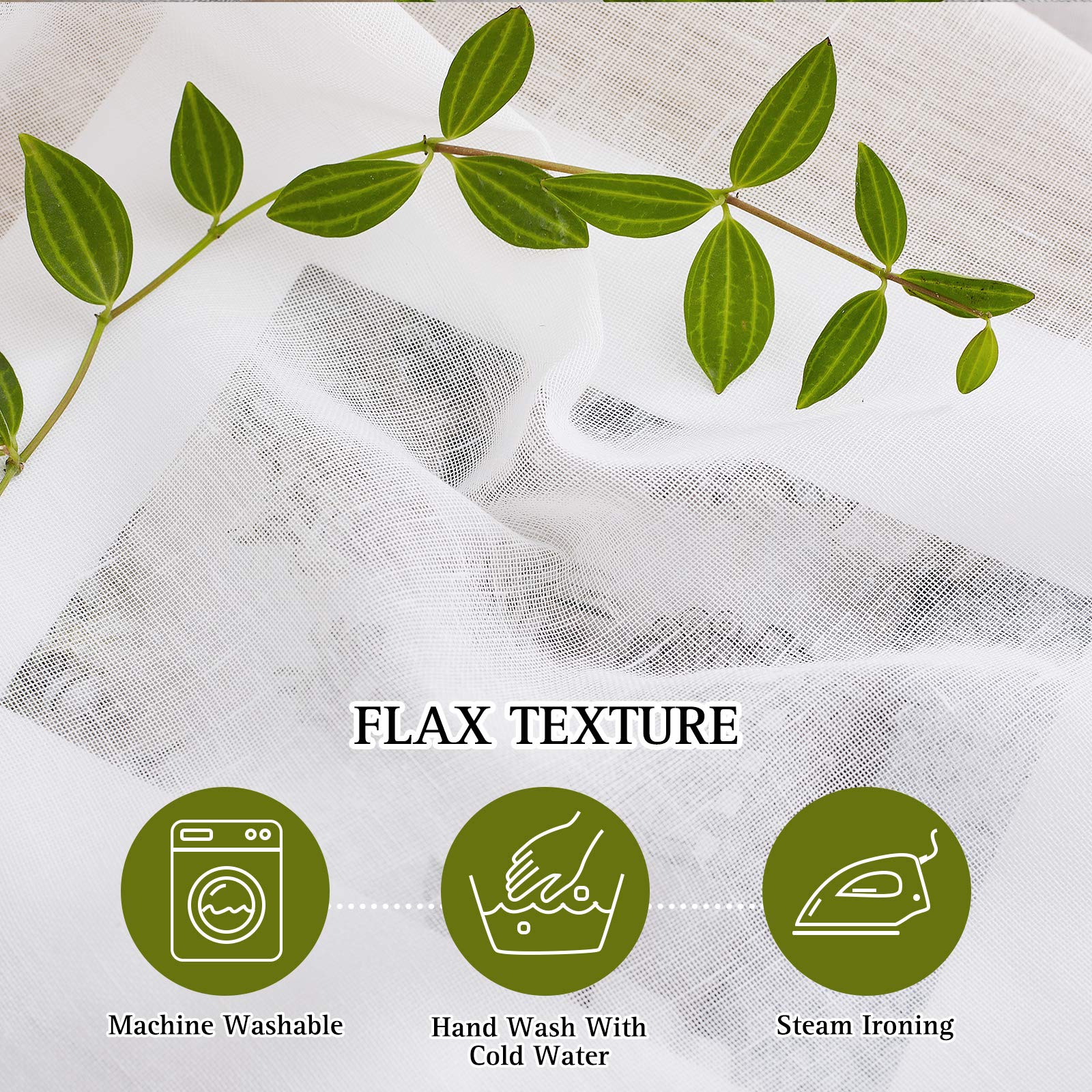 Nicetown Sheer Linen Curtains For Living Room 96' L, Ring Top Semi Sheer Panels Privacy Semitransparent Flax Open Linen Weave S