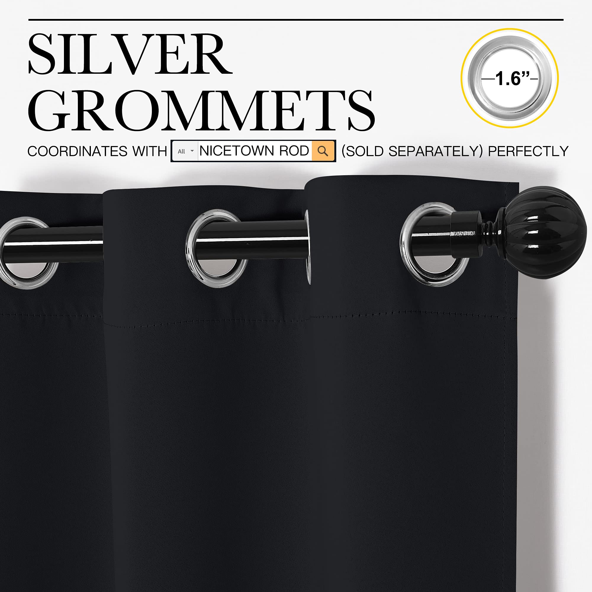 Nicetown Halloween Blackout Curtain Panels 78 Inches - Light Reducing Thermal Insulated Solid Grommet Blackout Curtains/Panels/D