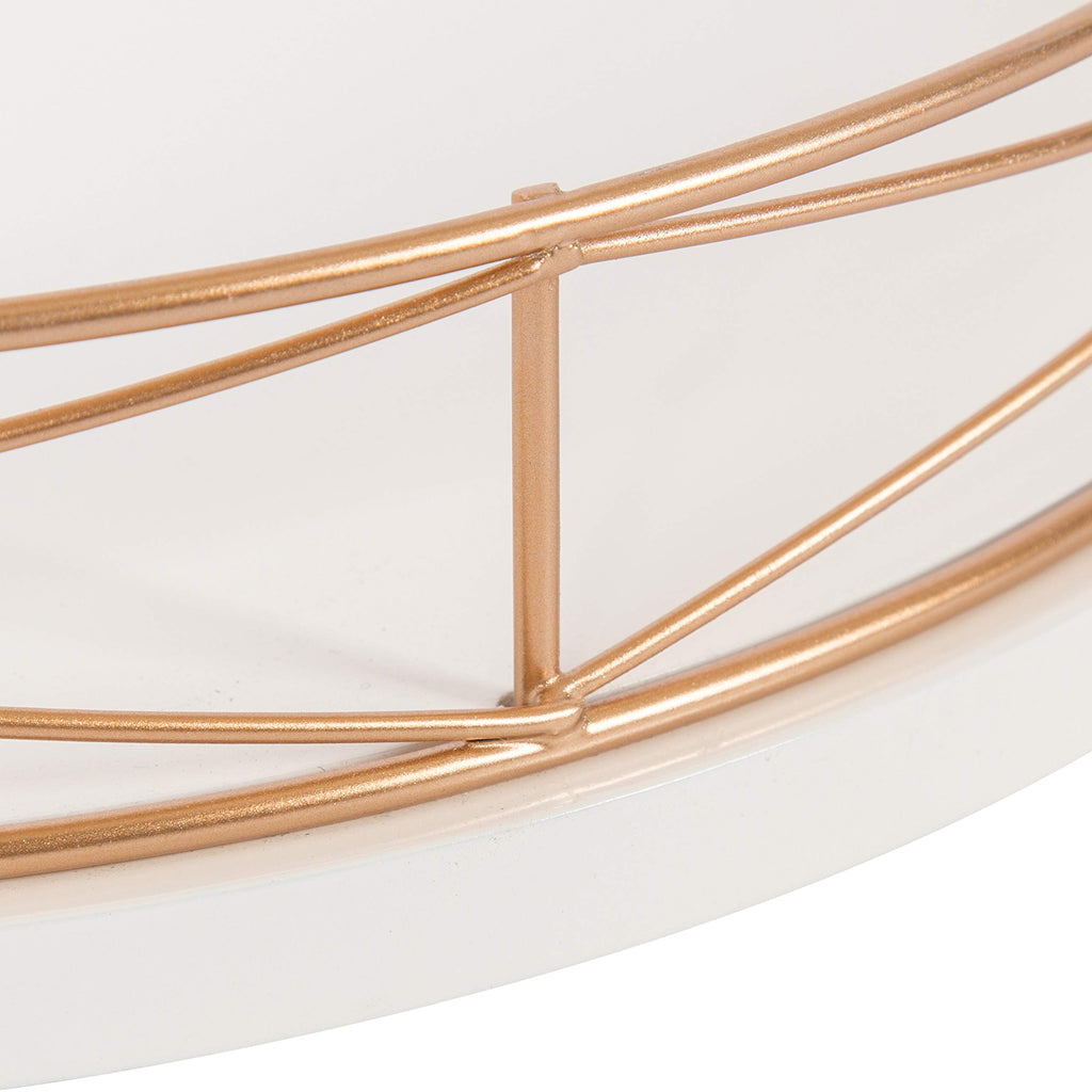 Kate And Laurel Mendel 14 Inch Round Tray With Decorative Metal Rim, White And Rose Gold