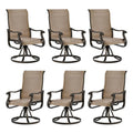 Udpatio Patio Swivel Dining Chairs Set Of 6, Outdoor Swivel Chairs High Back With All Weather Textilene Metal Rocking Frame For Lawn Garden Backyard, Brown