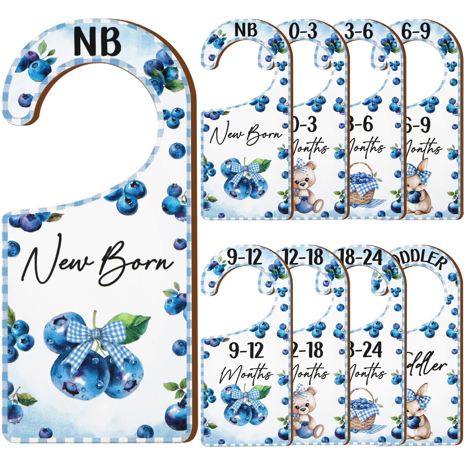 CORNER LACE Baby Closet Dividers 8PCS, Blueberry Themed Wooden Double-Sided Clothes Size Hanger/Organizer from Newborn to Toddle