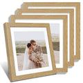 Hongkee 12x12 Picture Frame Set of 4 - Made of Glass and Natural Oak Wooden Frame, Display Square Pictures 10x10 with Mat or 12 