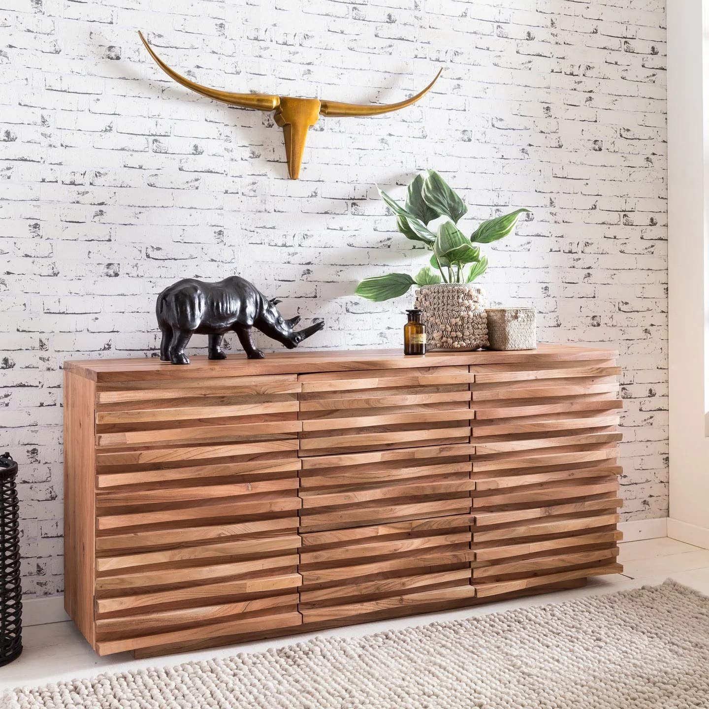 The Attic Artic Sideboard, Multipurpose Cabinet For Kitchen And Living Room Storage, Crockery Storage, Solid Acacia Wood, Natura