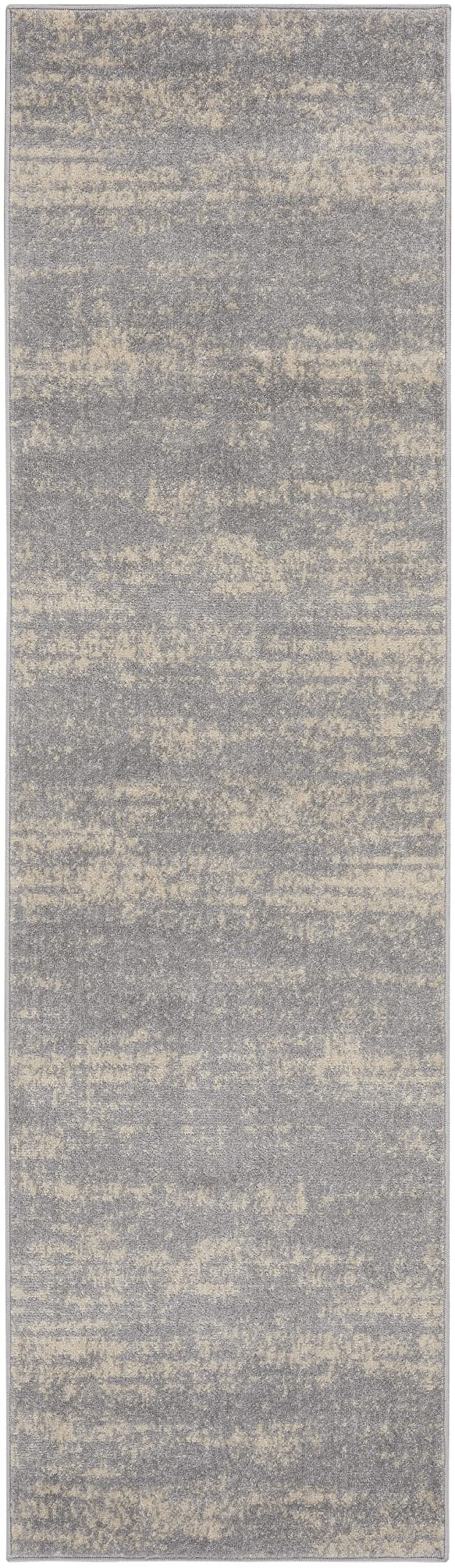 Nourison Essentials Indoor/Outdoor Solid Abstract Grey/Beige 2' X 6' Area Rug, Easy Cleaning, Non Shedding, Bed Room, Living Room, Dining Room, Backyard, Deck, Patio (2X6)