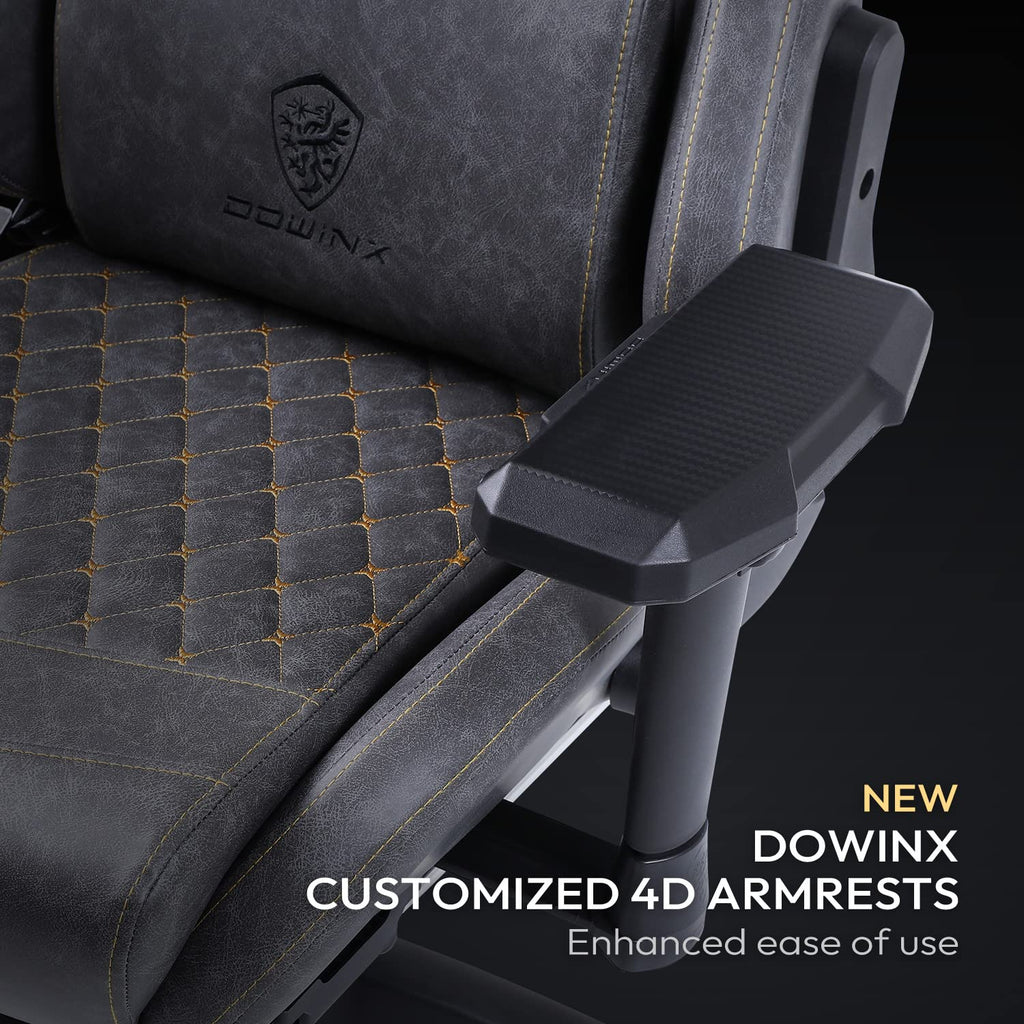 Dowinx Gaming Chair Ergonomic Racing Style Recliner With Massage Lumbar Support,4D Armrests Gamer Chair For Computer Pu Leather With Retractable Footrest (Grey)