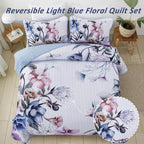 Floral Quilt Set Queen 3 Pieces Light Blue Floral Quilt Coverlet Set Soft Microfiber Lightweight Light Blue Quilted Bedspread Fo