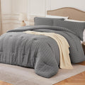 Quataly Grey Full Comforter Set - 3 Pieces Seersucker Lightweight Bedding Comforter Sets (1 Soft Fluffy Comforter & 2 Pillowcase