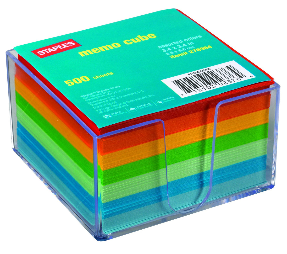 Staples Assorted Colors Cube Memo Pad 500 Sheets
