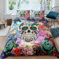 Feelyou Sugar Skull Comforter Cover Set Queen Size Teen Girl Bedding Set Sugar Skull Decor Bedding Skull Bones Skeleton Roses Fl