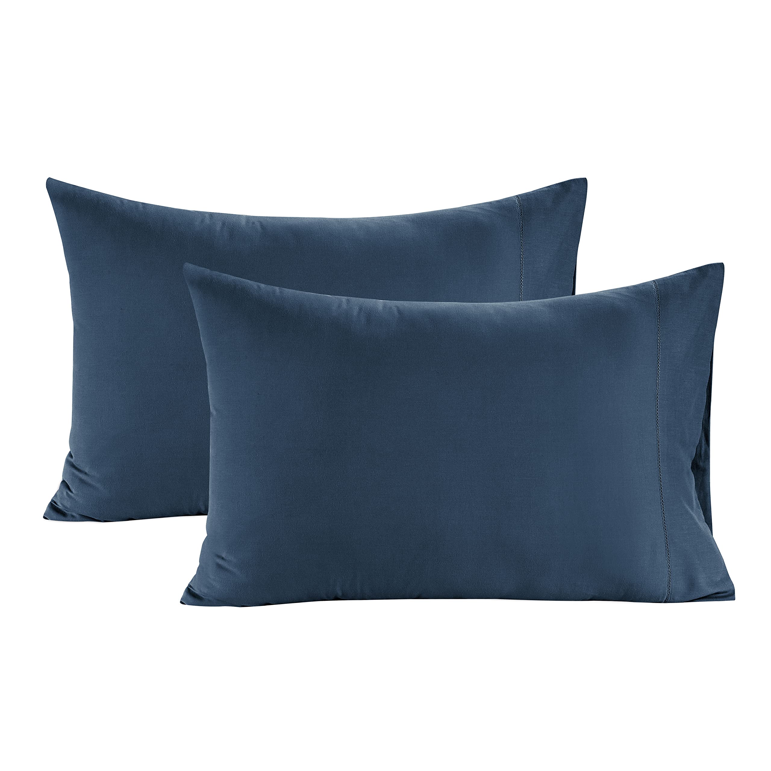Lane Linen 100% Organic Cotton Pillow Cases Queen Size Set of 2 (20x30) - Cotton Pillowcases Queen Size - Soft Navy Blue Pillow 