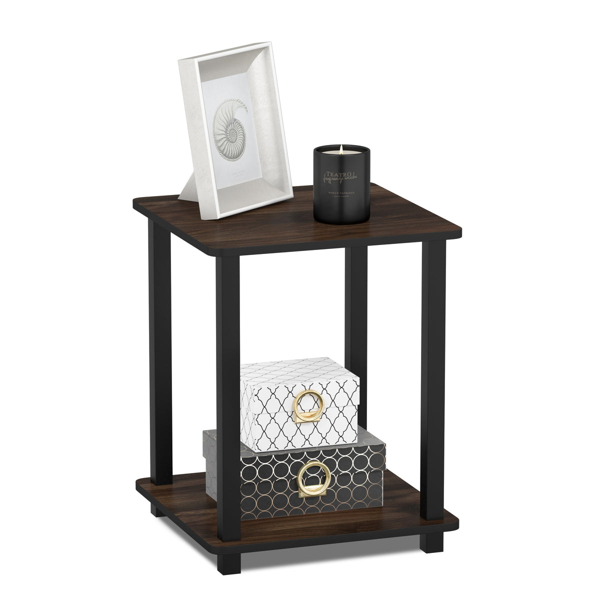 Furinno Simplistic Set Of 2 End Table, Columbia Walnut/Black