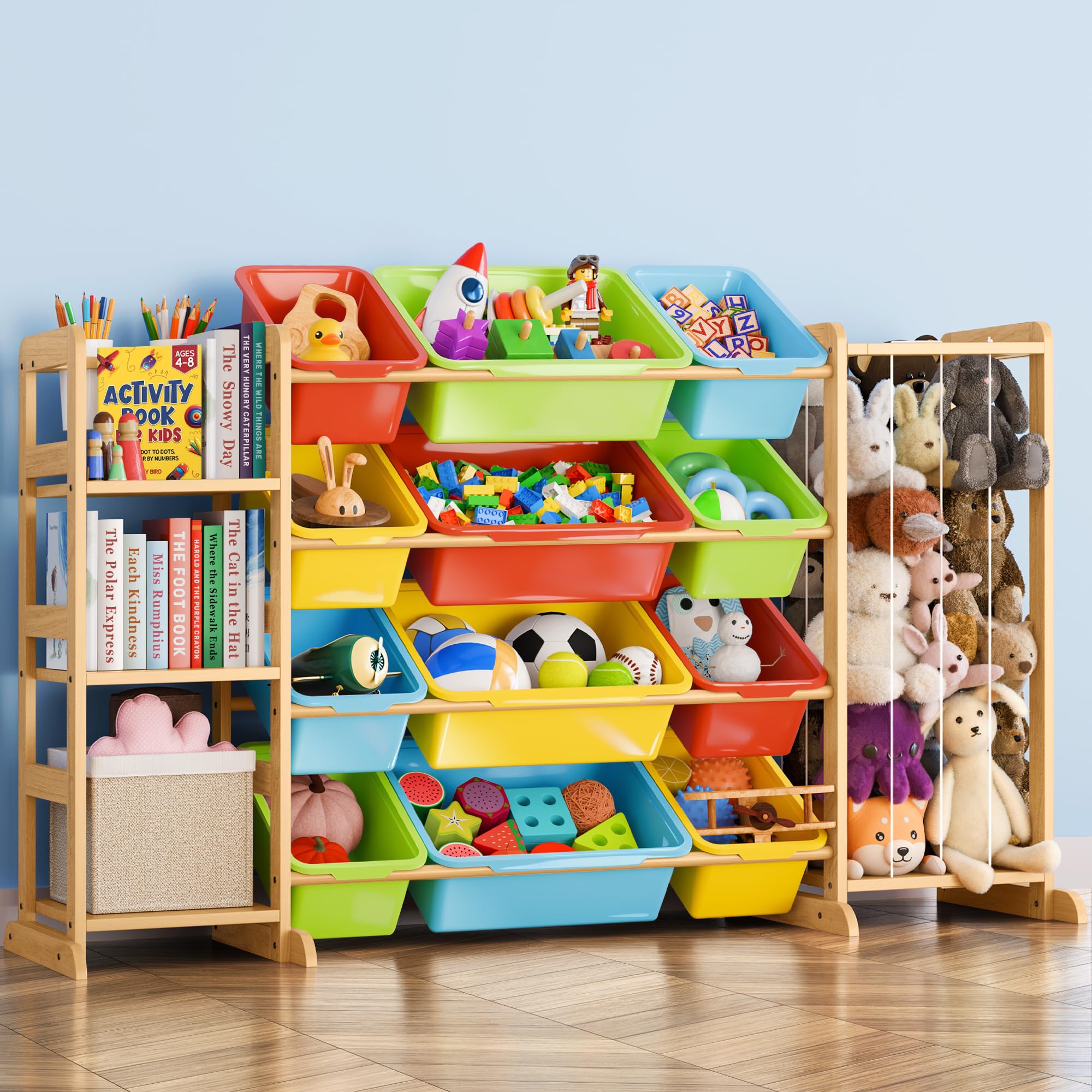 mirolam Toy Storage Organizer with Bookshelf and Stuffed Animal Storage - Playroom Organization with Shelves and 12 Bins - Livin