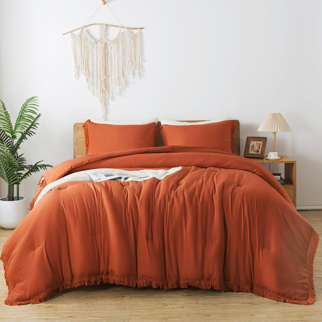 Andency California King Comforter Set Burnt Orange - 3 Pieces Cal King Boho Terracotta Lightweight Bedding Comforter Sets, Overs