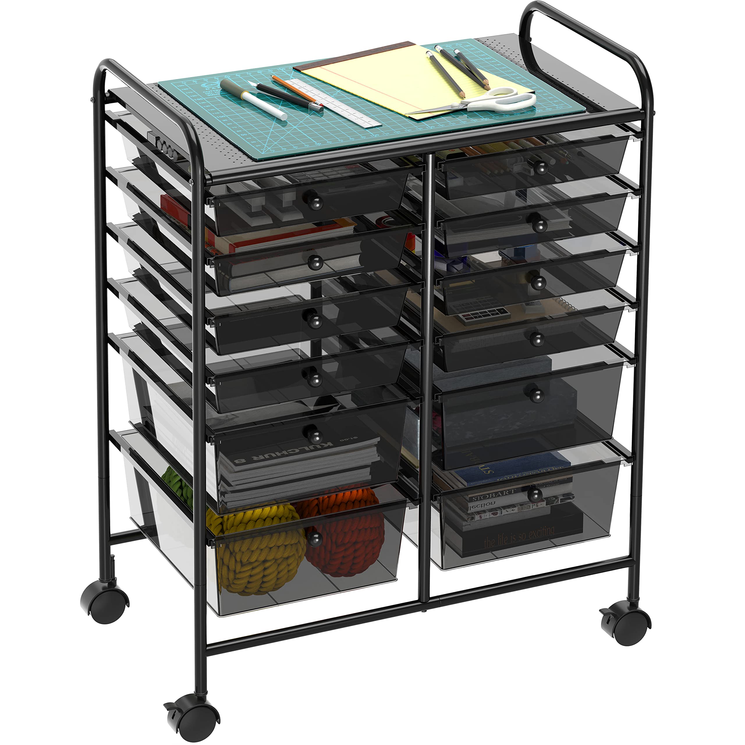 Simple Houseware Utility Cart with 12 Drawers Rolling Storage Art Craft Organizer, Black