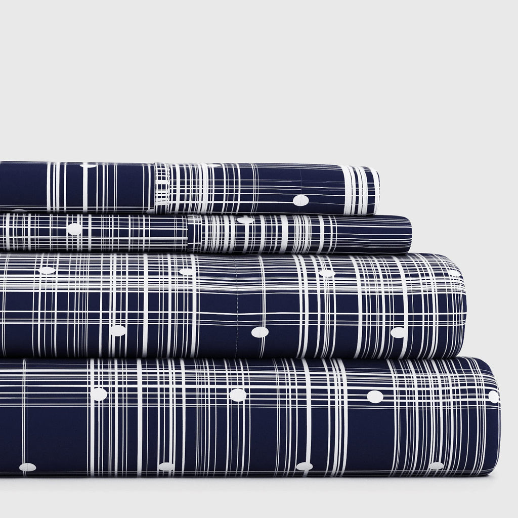 Linen Market 4 Piece Full Bedding Sheet Set (Navy Polka) - Sleep Better Than Ever With These Ultra-Soft & Cooling Bed Sheets For