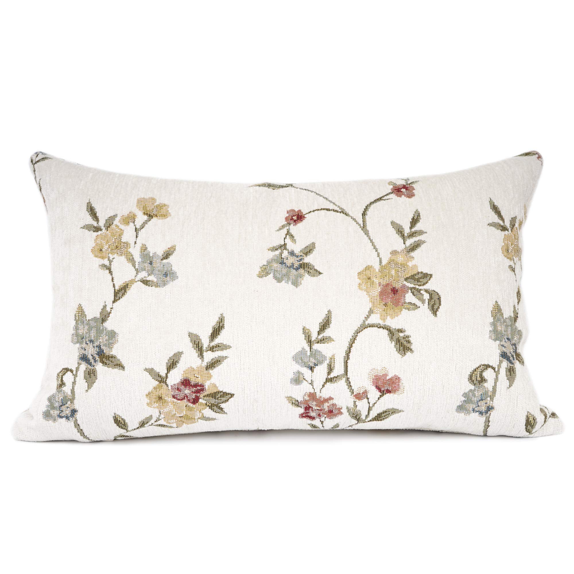Your Smile Classical Embroidery Jacquard Farmhouse Oblong Rectangle Chenille Beige Floral Pattern Decorative Throw Pillow Case,1