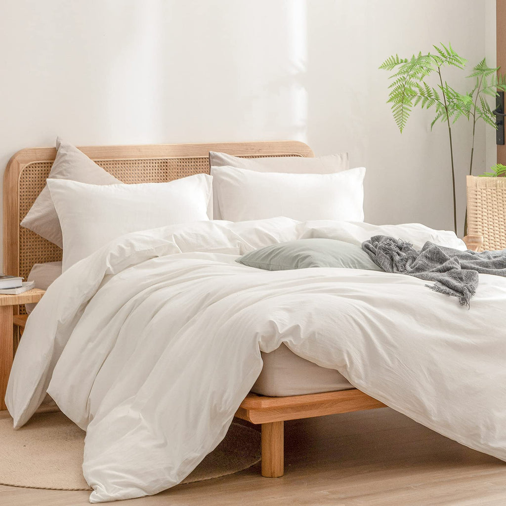 Bestouch Duvet Cover Set 100% Washed Cotton Linen Feel Super Soft Comfortable Chic Lightweight 2 Pcs Home Bedding Set Solid Off