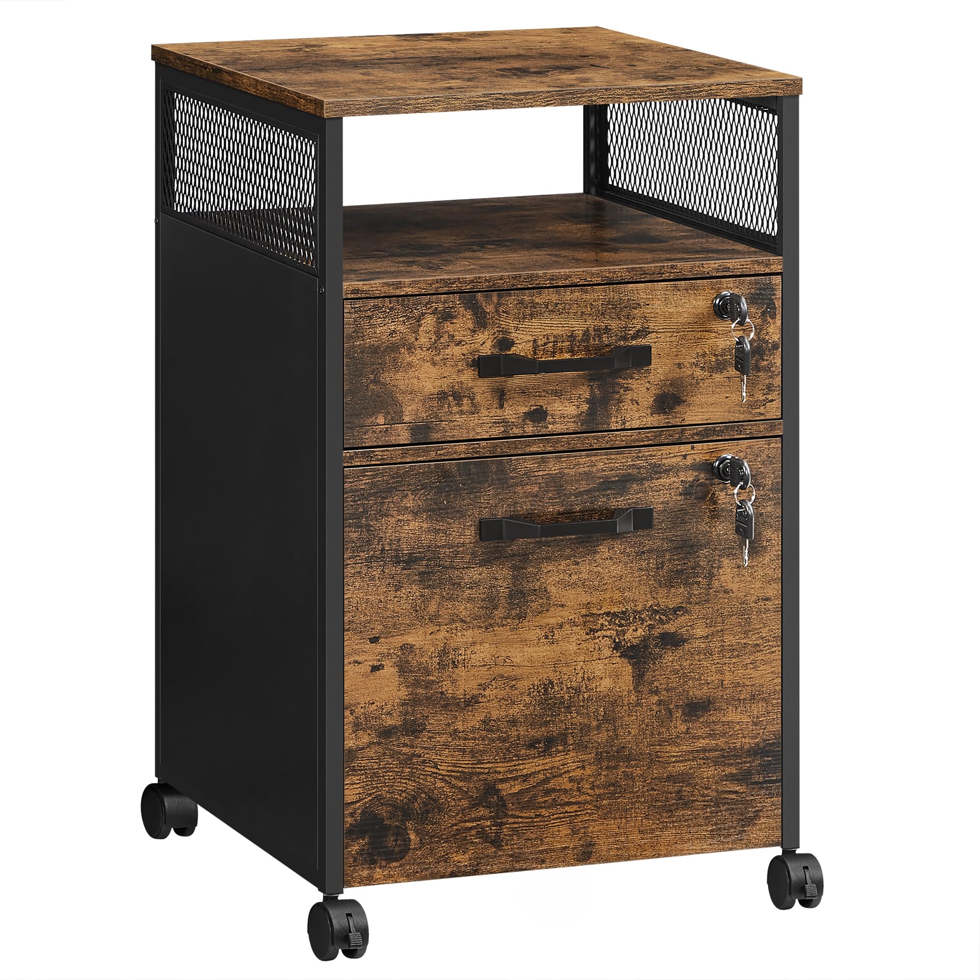 VASAGLE File Cabinet, Mobile Filing Cabinet on Wheels, for Home Office, 2 Lockable Drawers, for A4, Letter-Size Hanging File Fol
