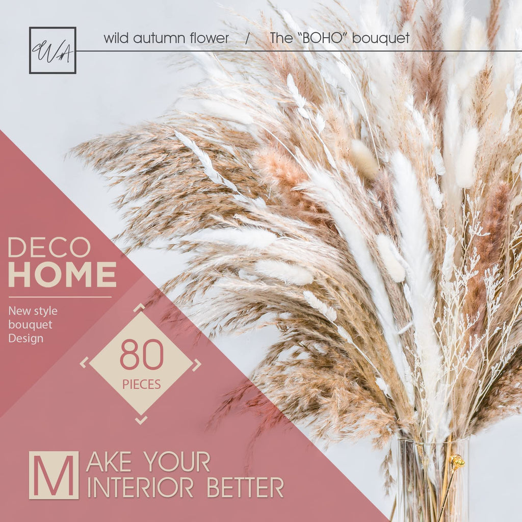96Pcs Natural Dried Pampas Grass Boho Home Decor Bouquet Phragmites Dried Flowers Bouquet For Wedding Floral Arrangements Home D