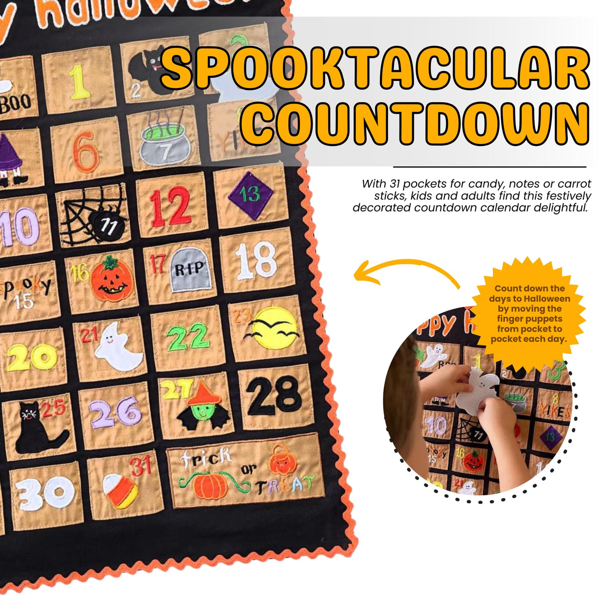 Happy Halloween Advent Countdown Calendar Decoration For Kids And Family By My Growing Season | Wall Hanging Fabric Decor With D