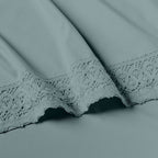 Modern Threads Seafoam Microfiber Bed Linen Set - 4Pcs Luxurious Crochet Lace Sheets & Pillowcases, King, Deep Pocket, Stain Res