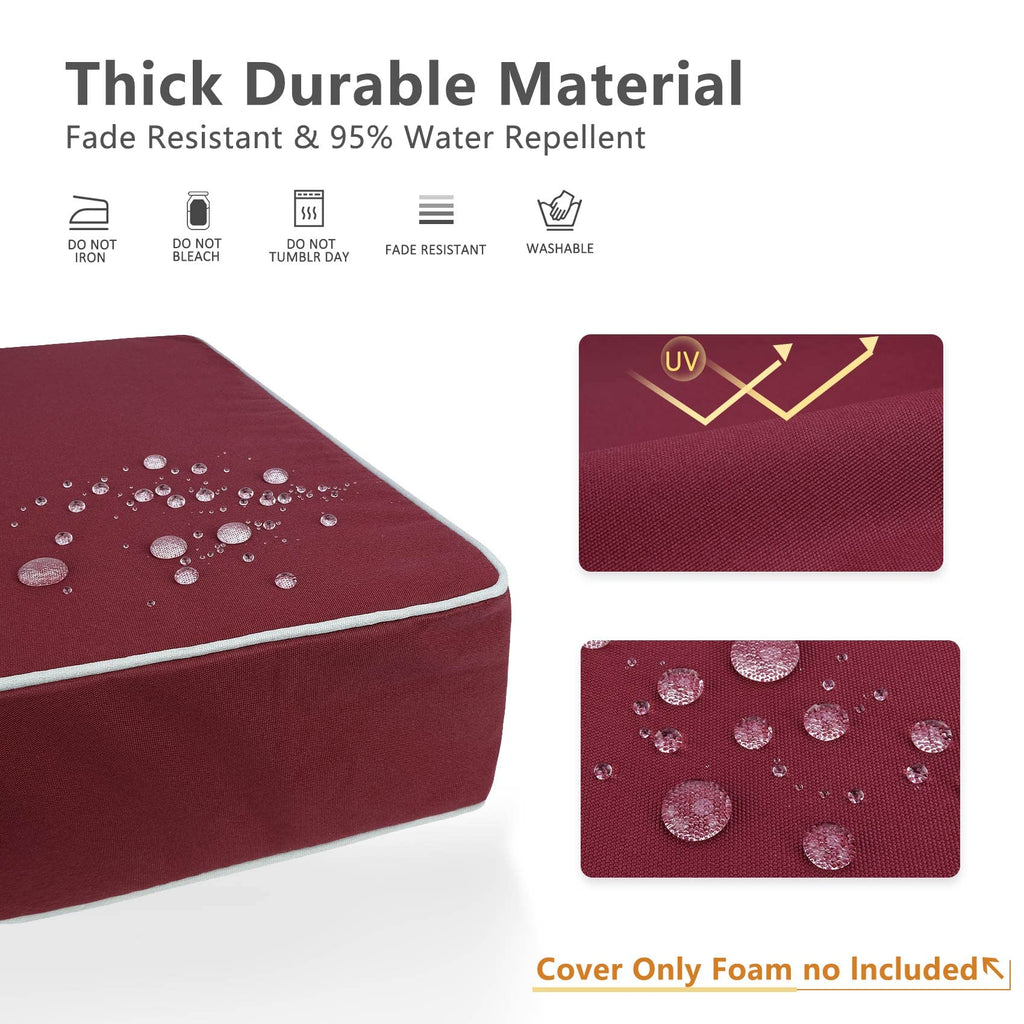 Porch Shield Patio Chair Seat Cushion Covers Set 4 Waterproof Fade Resistant Outdoor Cushion Slipcovers 24 X 24 X 4 Inch, Burgun