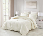 Chezmoi Collection Nora 3-Piece Ruffled Edge Trim Soft Washed Microfiber Comforter Set (Full, Ivory)