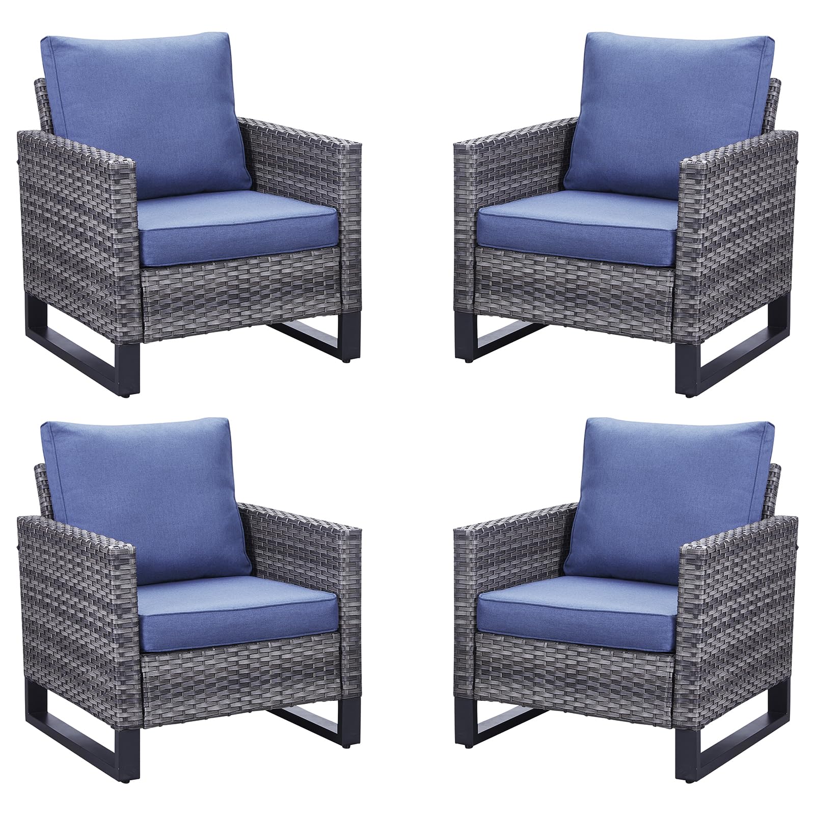 Belord Outdoor Wicker Chair Patio Chairs Set Of 4, All Weather Rattan Club Chairs 4 Piece Furniture Set With Leveling Feet Water