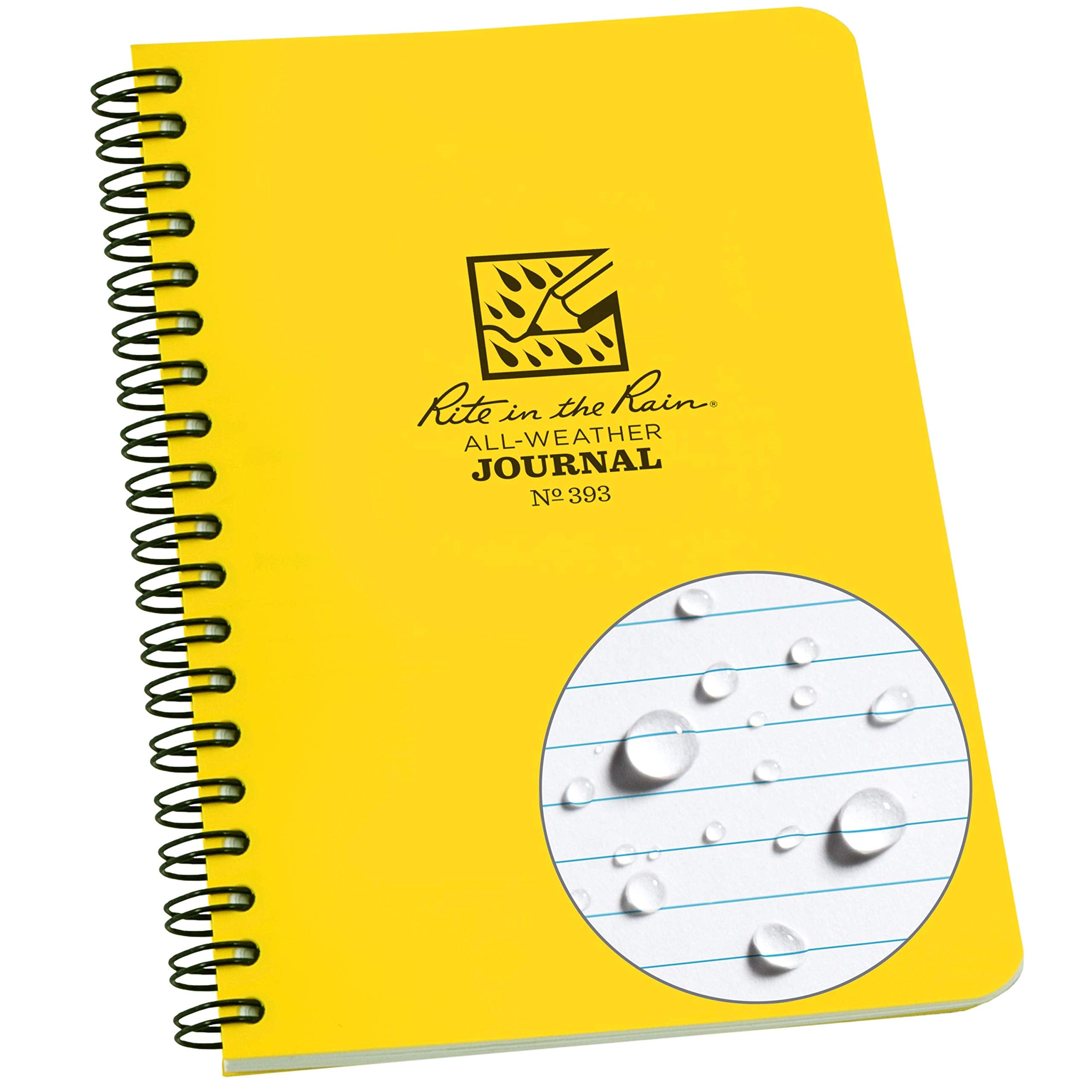 Rite In The Rain Weatherproof Side-Spiral Notebook, 4 5/8' X 7', Yellow Cover, Journal Pattern (No. 393)