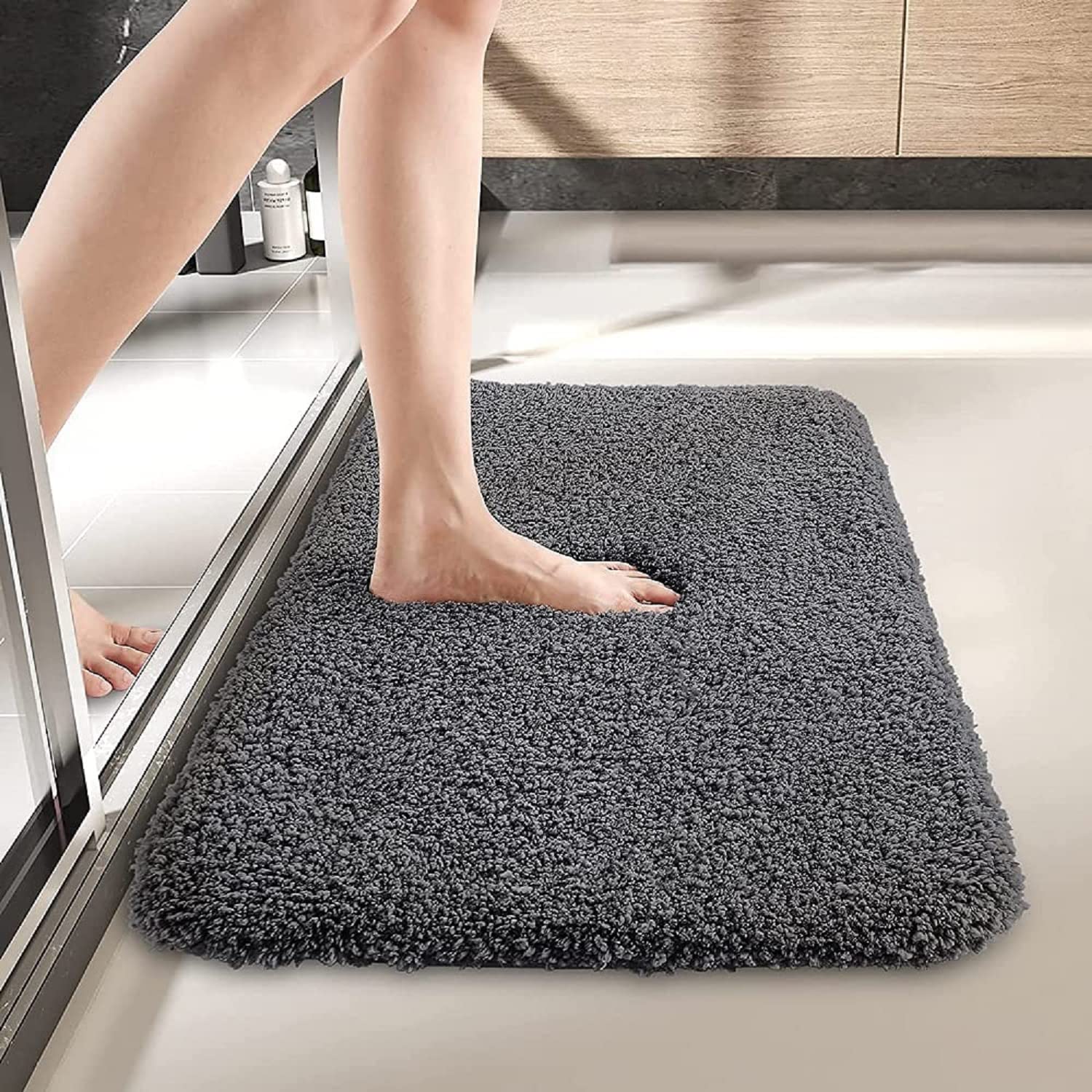 LUCRE Microfiber Bath Mat for Bathroom Non Skid TPR Backing (Grey, 16X24) Pack of 1, Model: TPR_mat27