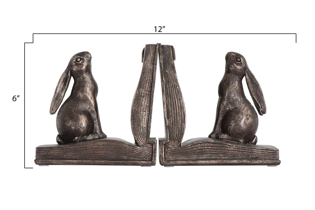 Creative Co-Op Decorative Rustic Resin Rabbit On Book Bookends, Bronze, Set Of 2